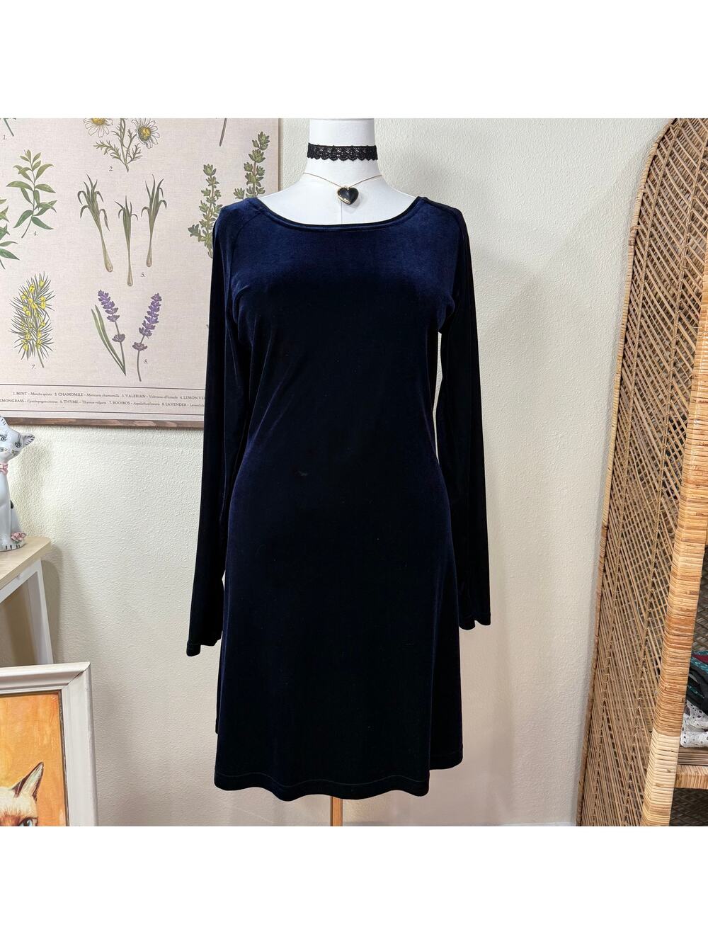Vintage 80s 90s Blue Velvet Dress Whimsigoth Romantic Goth Dark Fairy Witchy M L